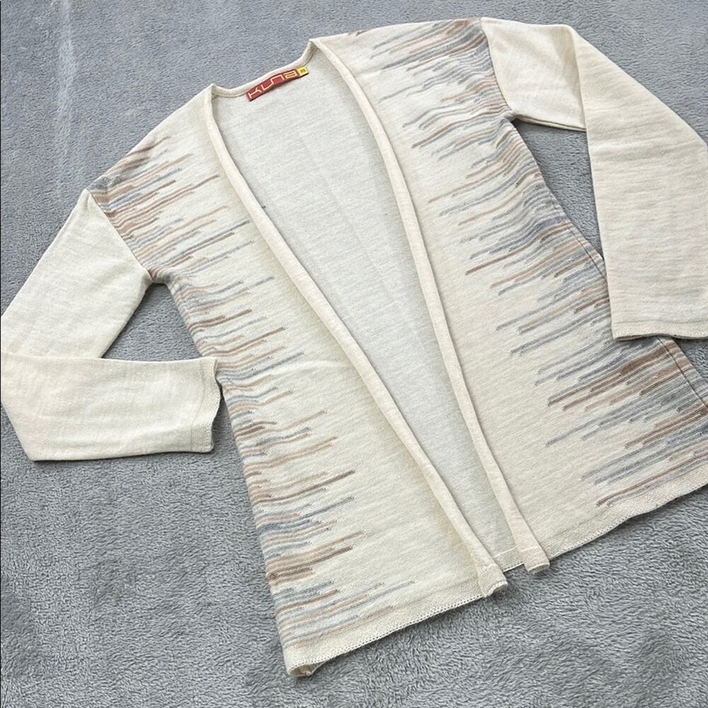 KUNA XS Baby Alpaca Cream and Tan Striped Women's Open Cardigan Sweater Luxury